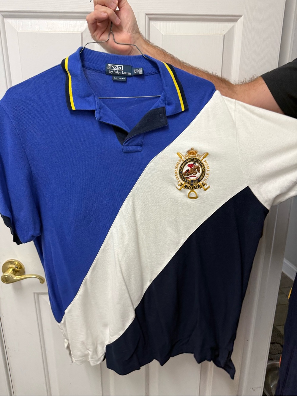 Polo by Ralph Lauren Royal Blue White Navy Crest Polo with Yellow Trim
